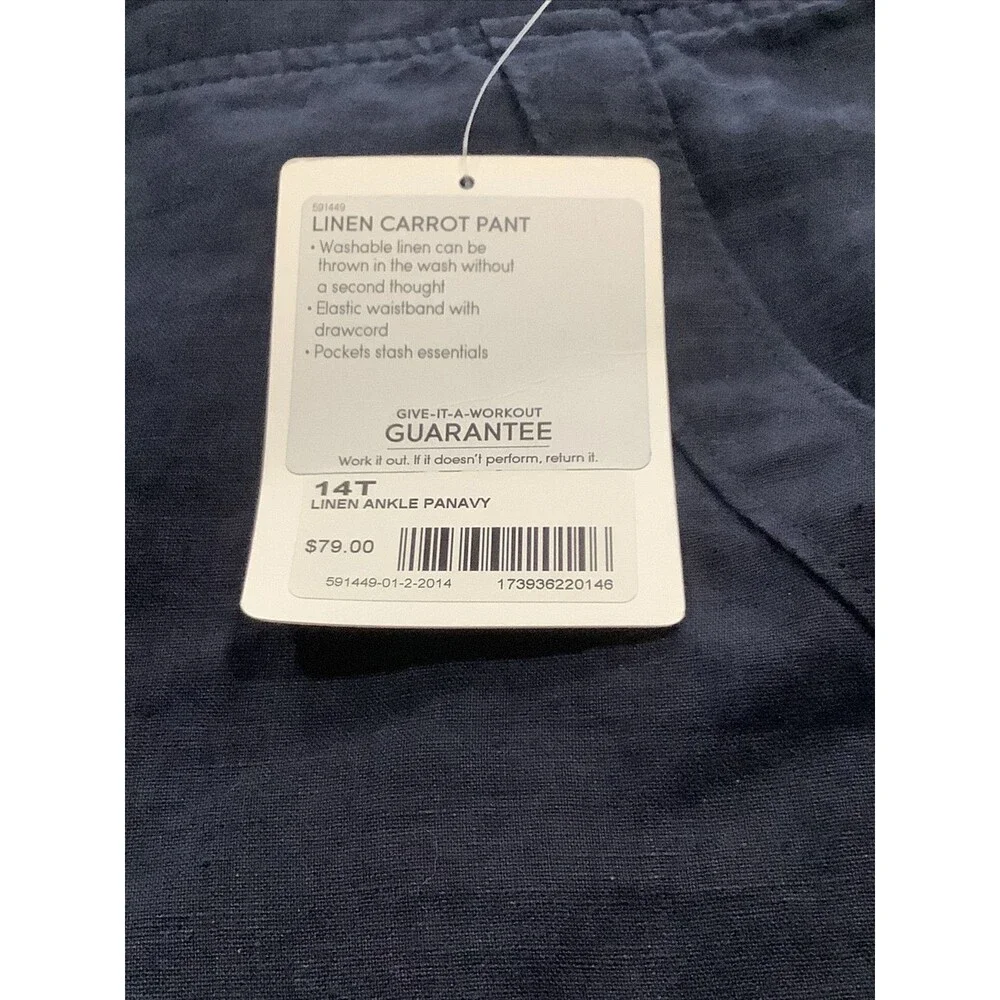 ATHLETA  Linen ankle  panavy Pant  Size 14T NWT
